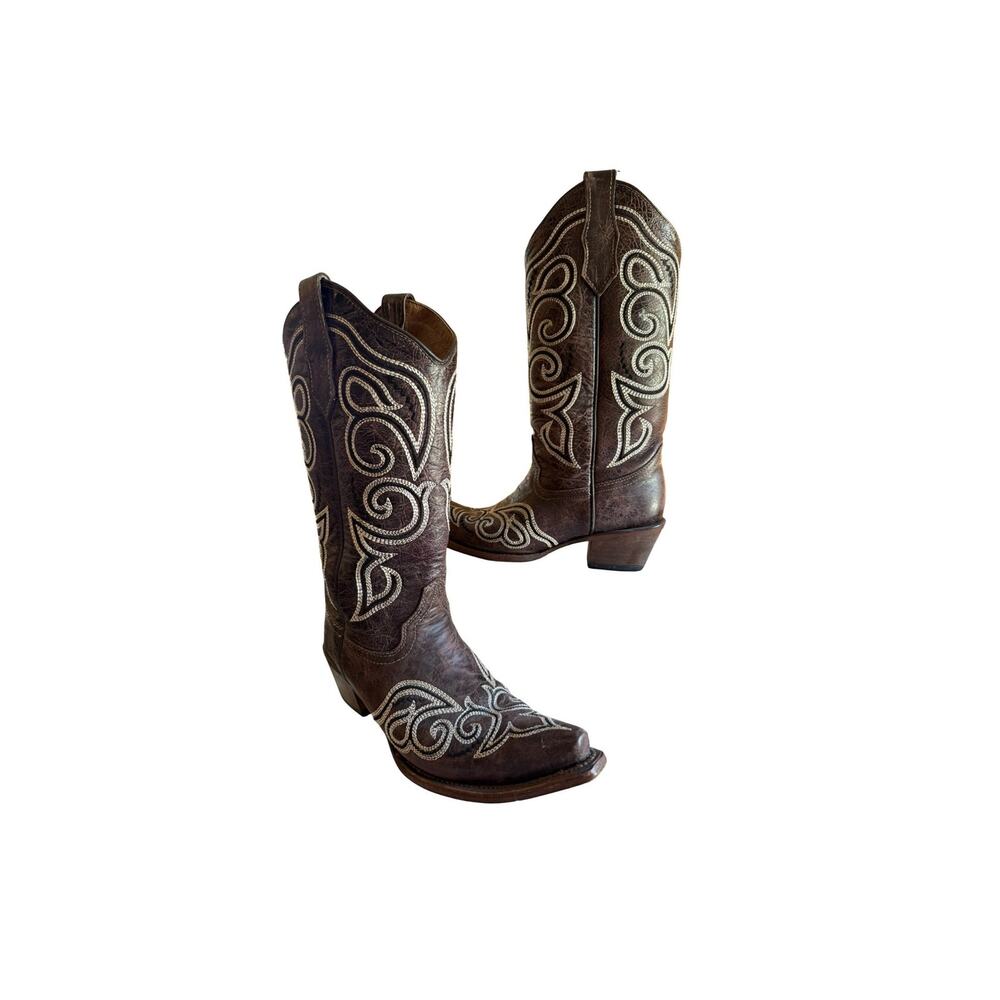 Circle G Womens Cowboy Boots Size 9.5 Brown Leather Square Toe Western Texas